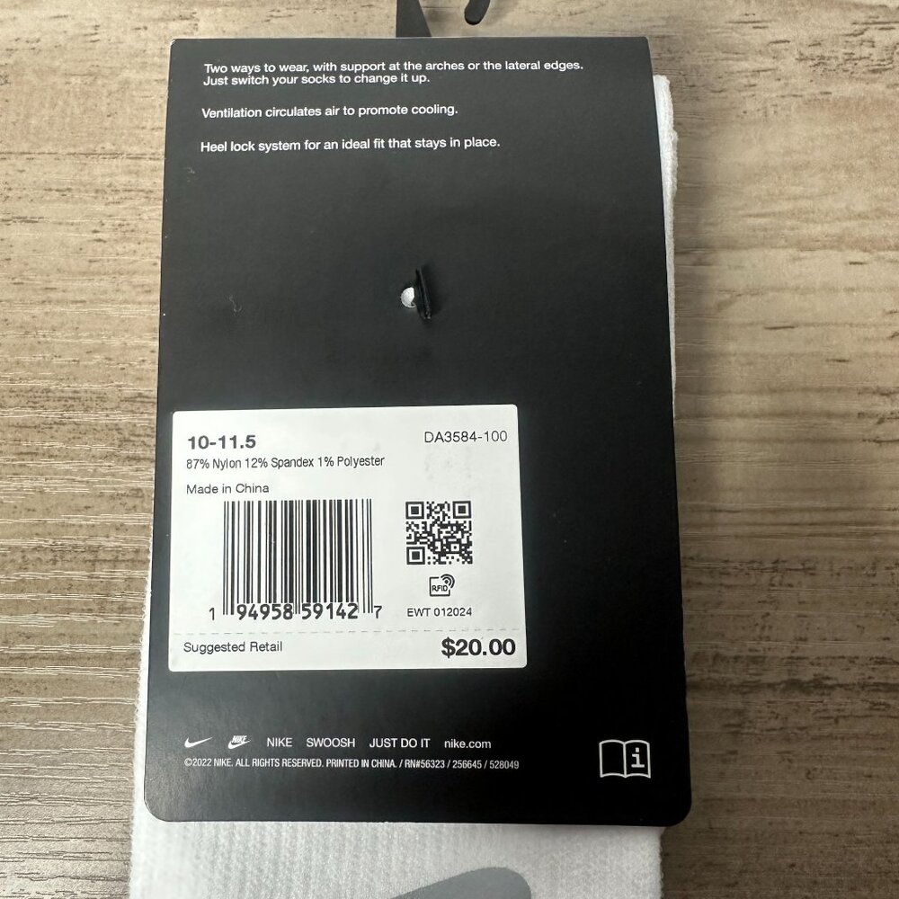 NWT Nike Unisex Spark Dri-FIT Running Crew Socks White Size Large (DA3584-100) - Picture 7 of 9